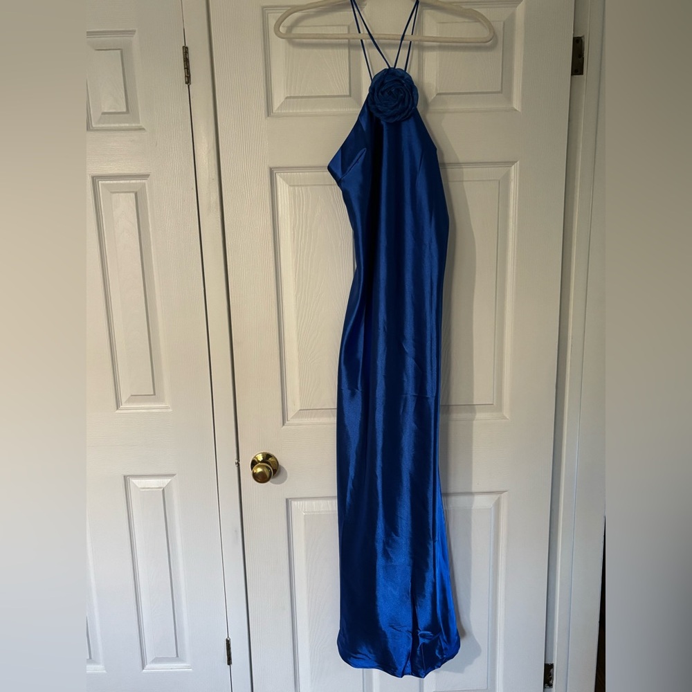 SHEIN Royal Blue Satin Halter Dress
